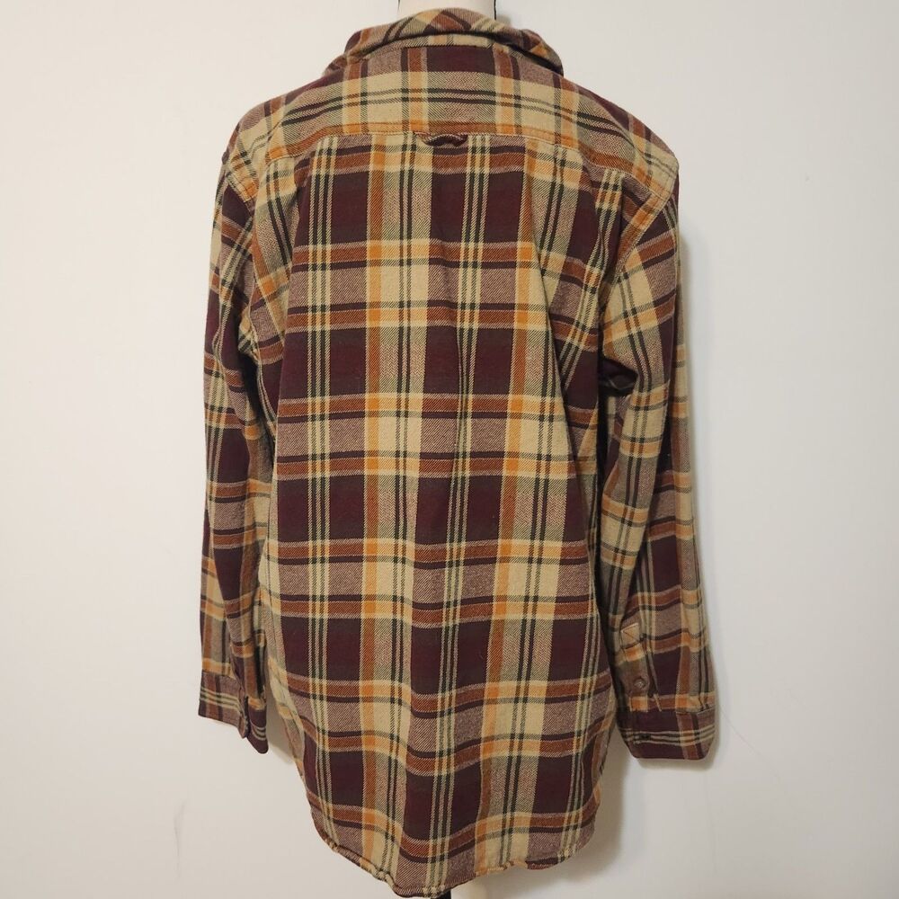 Prana Organic Cotton Brown Plaid flannel Snap Fromt Long Sleeve Shirt - Picture 2 of 10